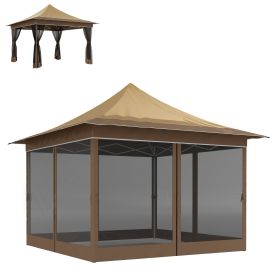 Outsunny 12' x 12' Canopy Tent with Mesh Netting, UPF50+ Pop Up Tent with Carry Bag for Garden, Patio, Beige