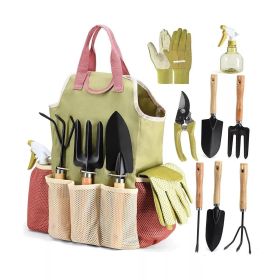 10 Piece Gardening Tool Set with Storage Tote Gloves and Spray Bottle Indoor Outdoor Garden Hand Tools Kit for Planting Weeding Pruning and Water