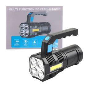 LED Flashlight USB Rechargeable Torch COB Spotlight Camping Light High Lumens Emergency Lamp 4 Modes Waterproof Work Light (Color: Black)
